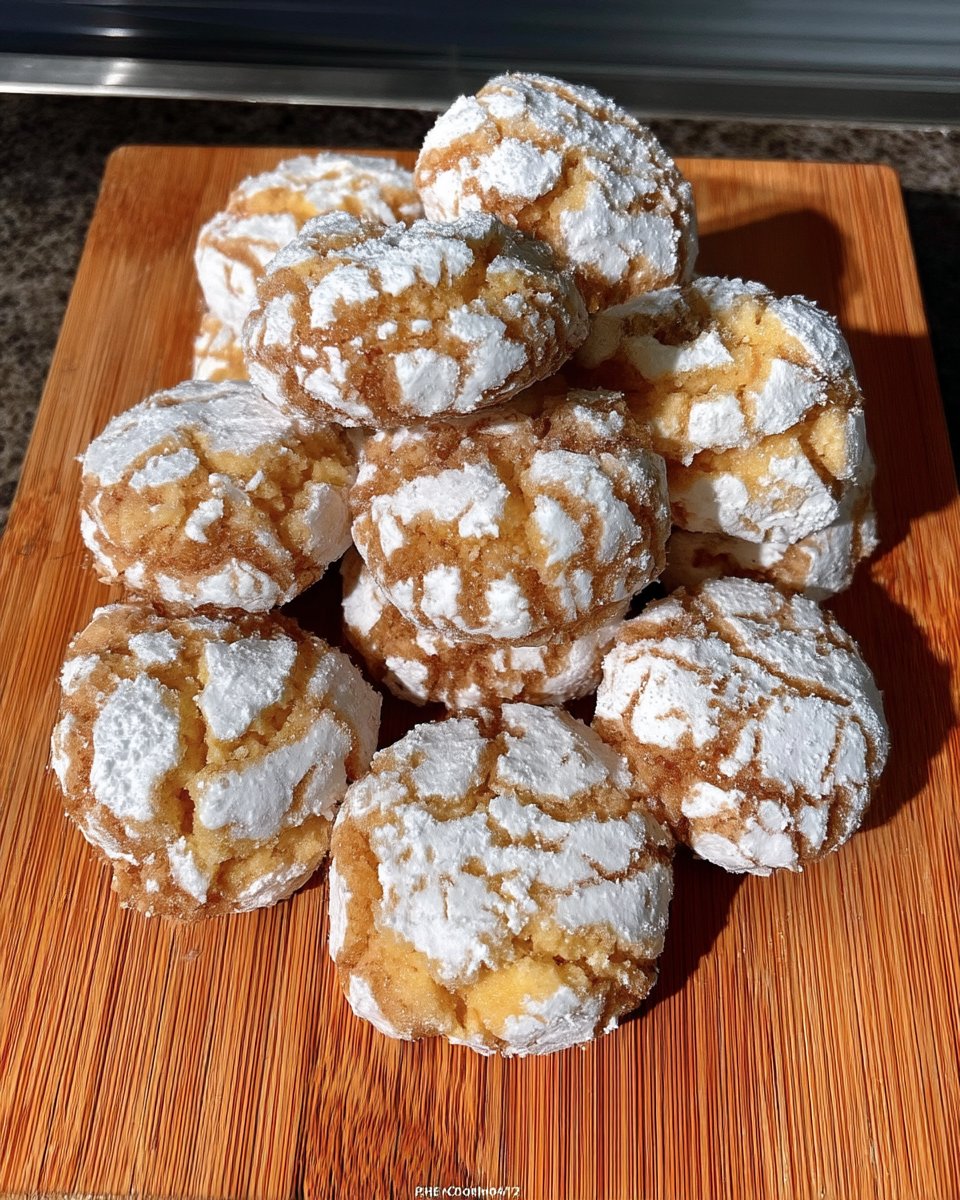 Lemon crinkle cookie with a bite taken out showing gooey center