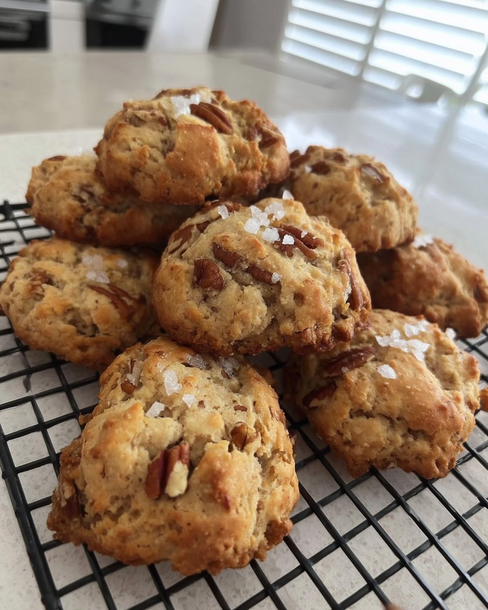 Two logs of pecan shortbread dough wrapped in plastic wrap on a wooden counter