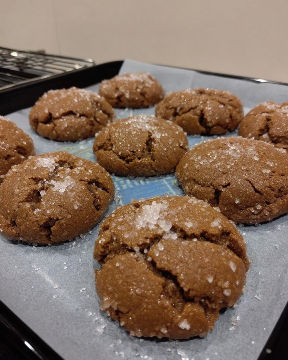 Stack of chewy pumpkin cookies with crinkled tops and sugar coating