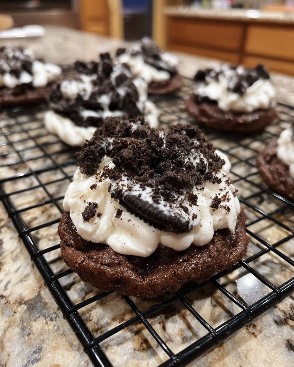 Dunking a cookies and cream cookie into milk