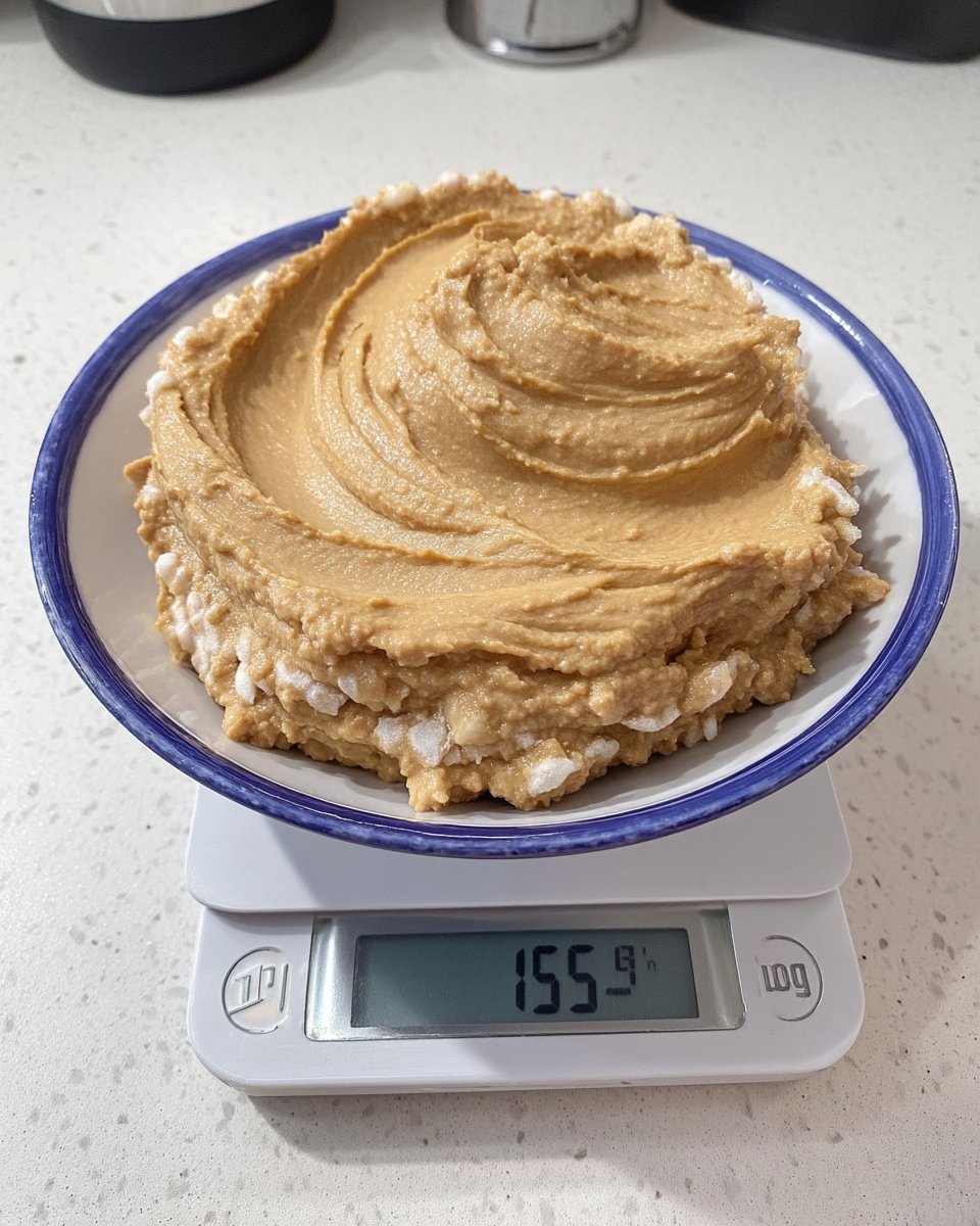 Spoonful of smooth peanut butter showing texture