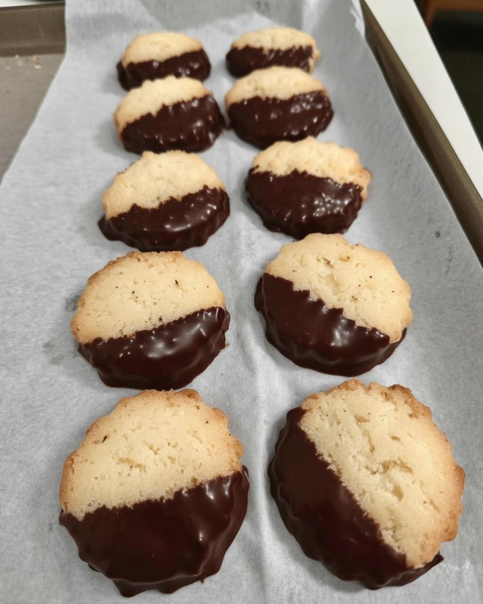 Finished dipped shortbread cookies topped with pistachios and sea salt
