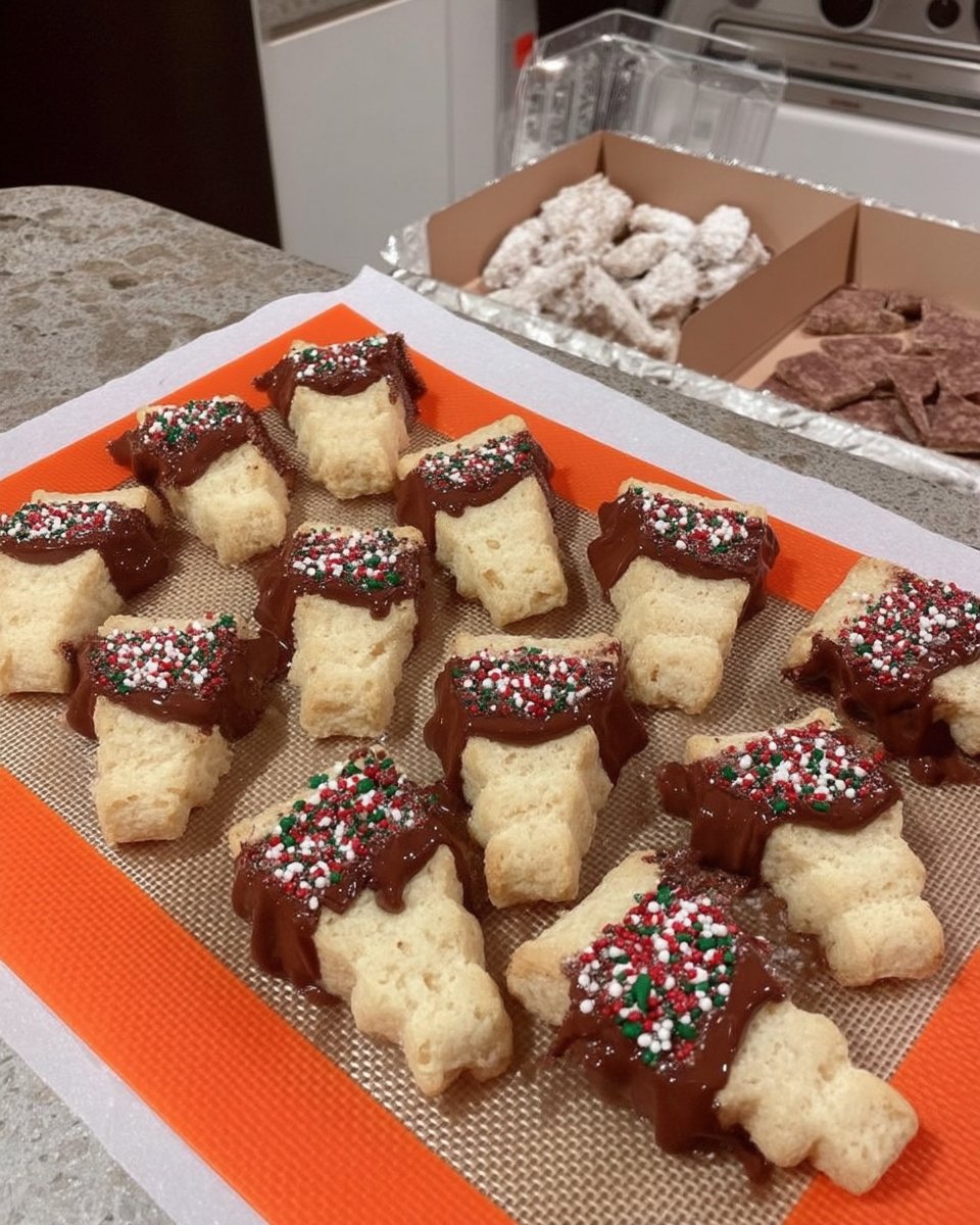 Baked spritz cookies decorated with holiday sprinkles