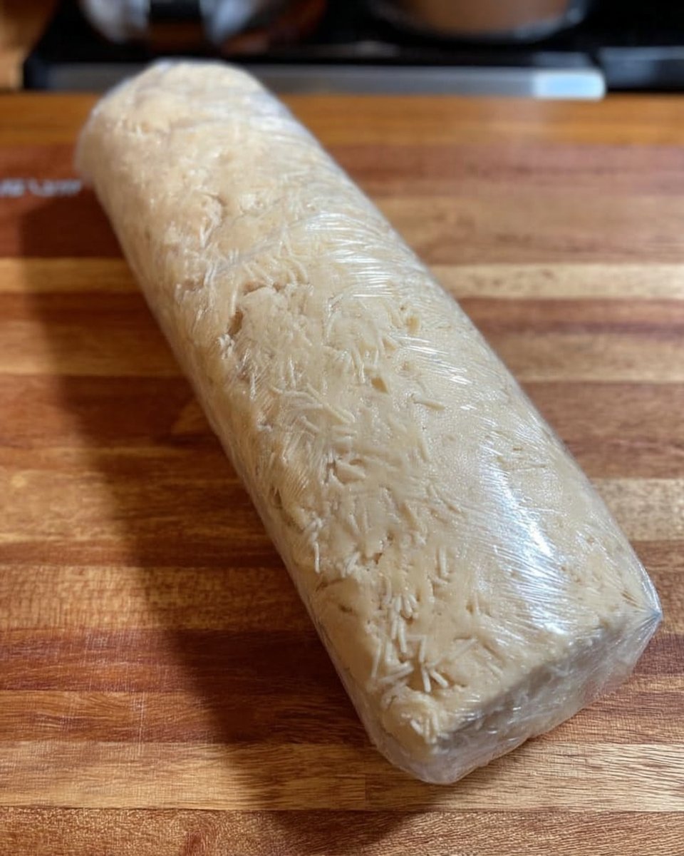 Process shot of dipping a shortbread cookie into melted chocolate