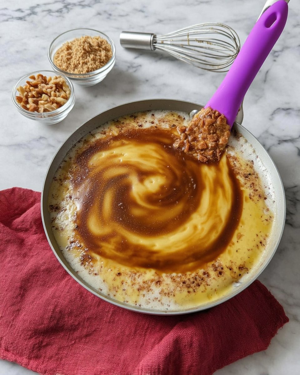 Overhead view of brown butter, sugars, flour, and chocolate on a rustic table