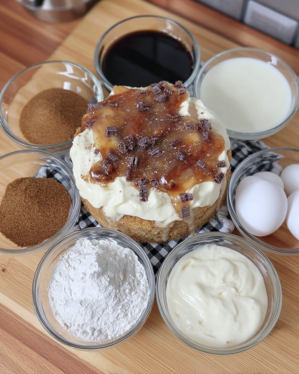 Spice cake mix sour cream molasses and spices arranged on a marble counter