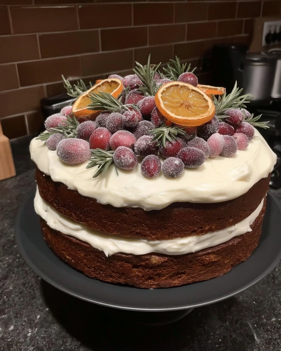 Whole gingerbread cake topped with cute gingerbread men cookies on sticks