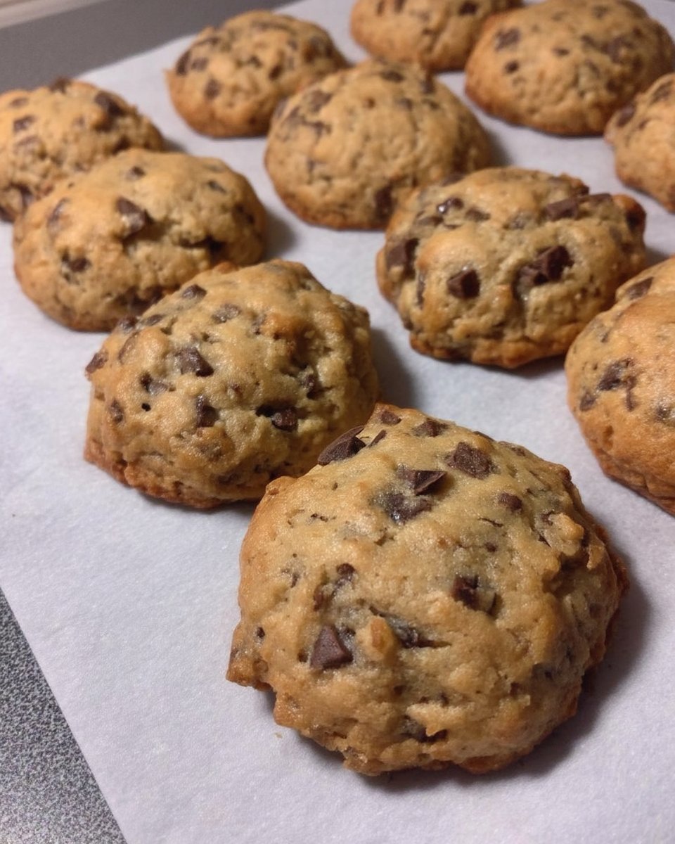 Scoops of cookie dough with visible chocolate chunks on parchment paper