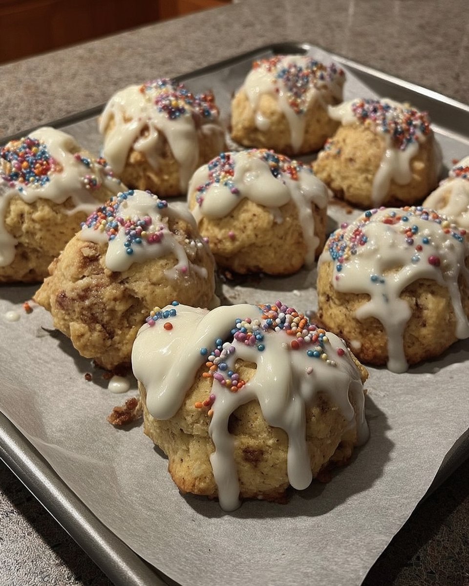Stack of glazed Italian Christmas cookies with sprinkles