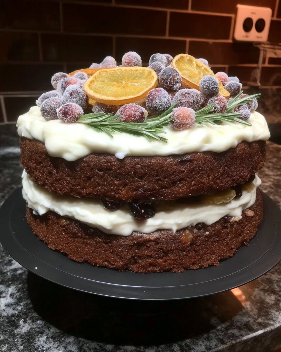 Slice of moist gingerbread cake with spiced cream cheese frosting on a white plate