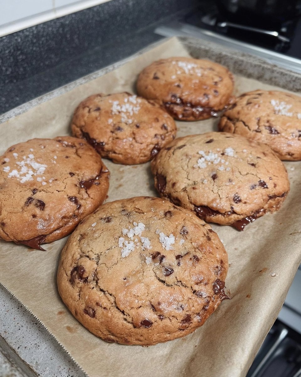 Stack of thick cookies with molten Nutella oozing from the center