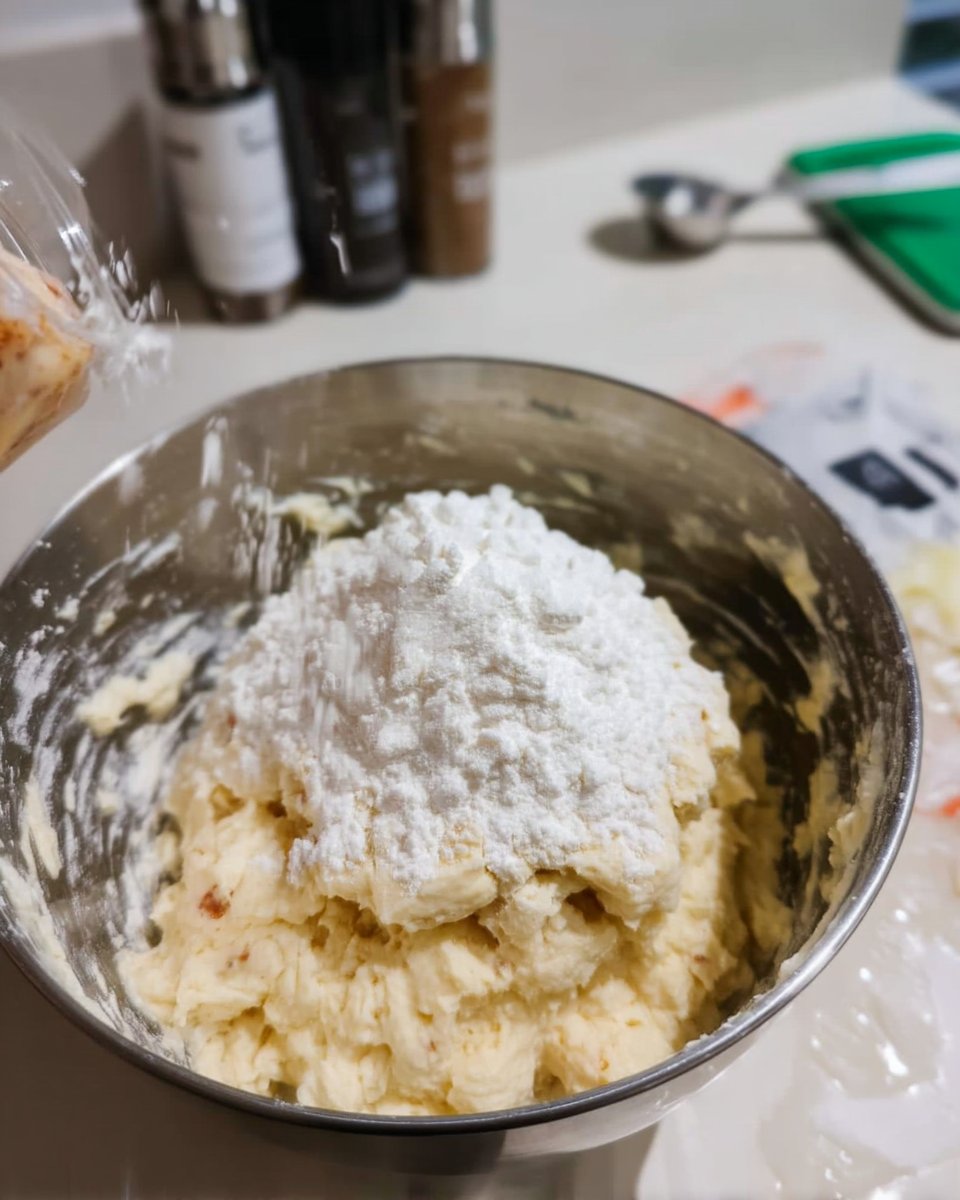 Bowls of flour sugar butter and chocolate chips on a wooden counter