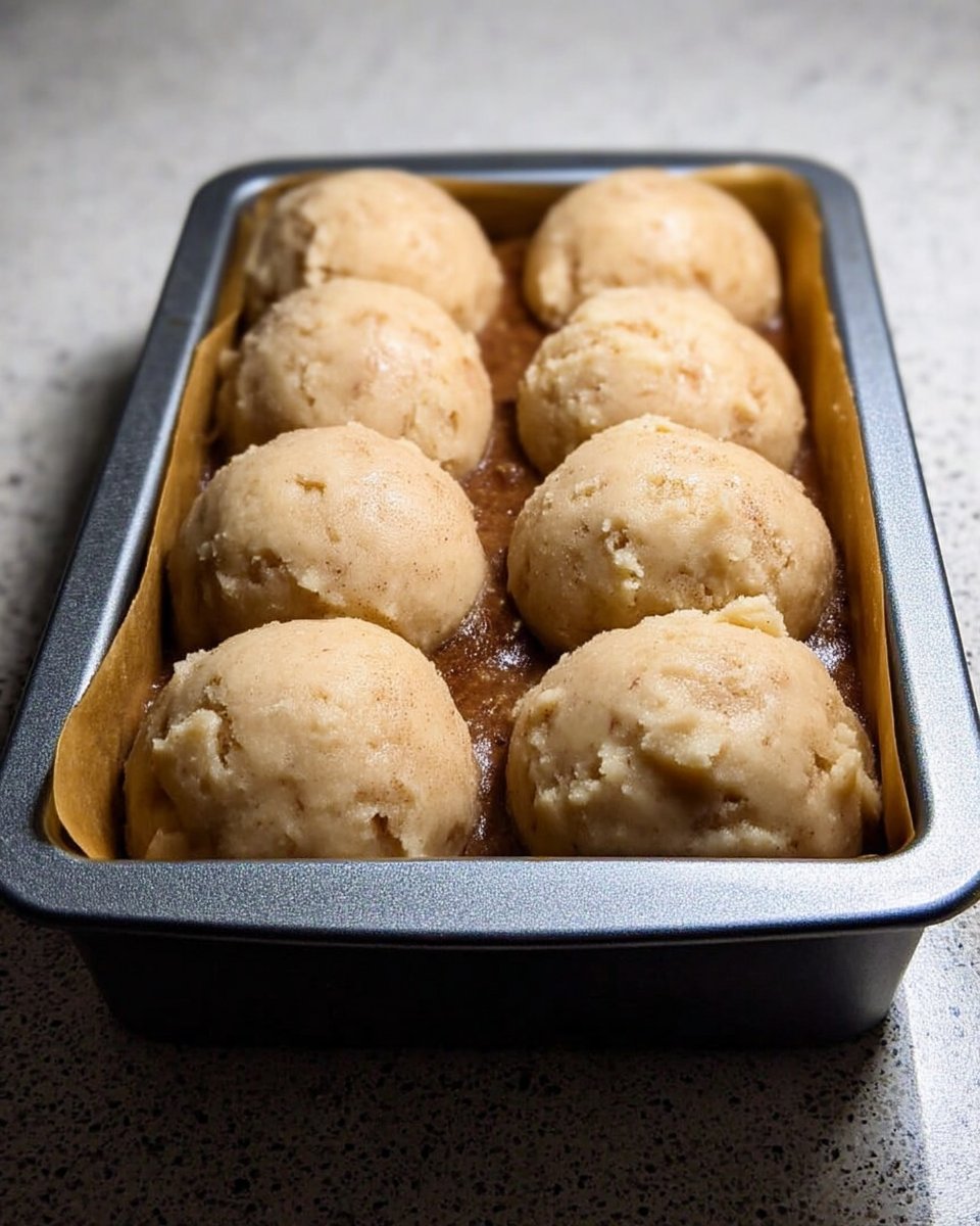 Hand rolling cookie dough ball in bowl of cinnamon sugar