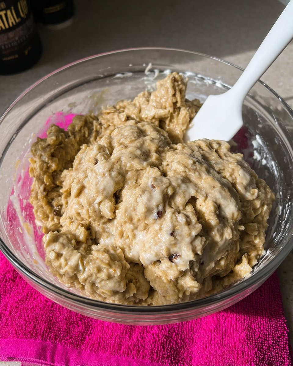 Chewy Oatmeal Cookies 13 Large scoop of oatmeal cookie dough being placed on a baking sheet