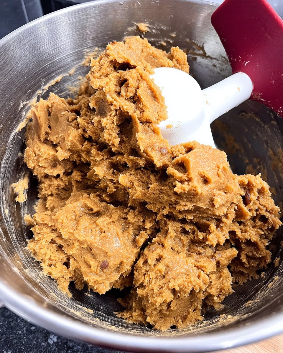 A 5cm cookie scoop portioning out thick macadamia cookie dough