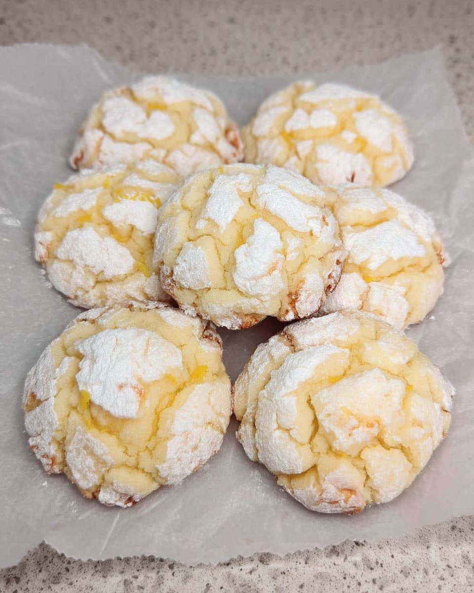 Cake Mix Lemon Cookies 14 Lemon crinkle cookies served on a white vintage plate with a glass of milk