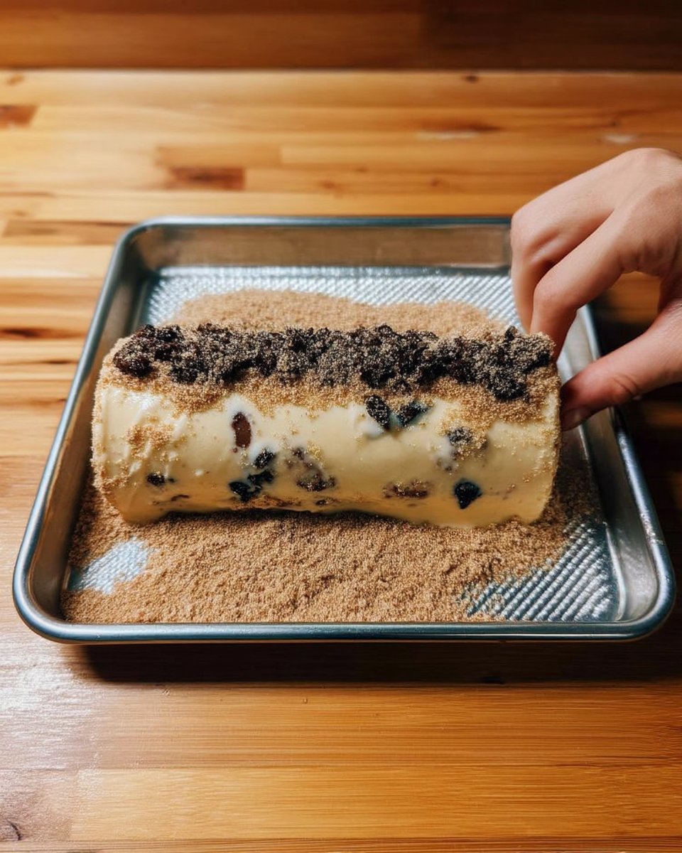 Slice And Bake Cookies 13 Slicing a chilled log of chocolate hazelnut cookie dough with a sharp knife