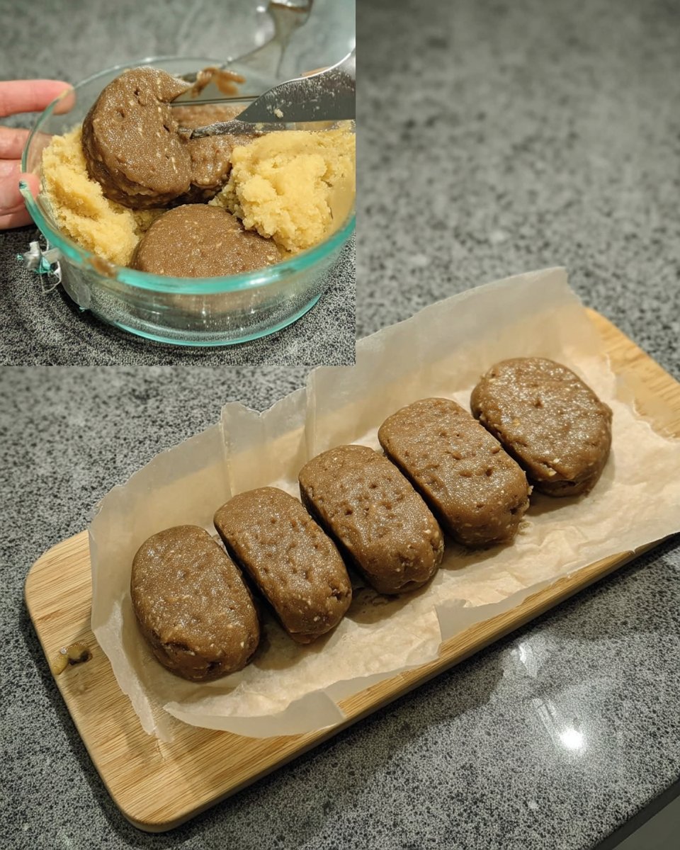 Heidesand 13 Slicing a log of cookie dough coated in pearl sugar
