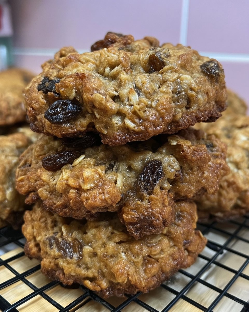 A tall stack of fresh, chewy oatmeal cookies surrounded by a linen napkin outdoors
