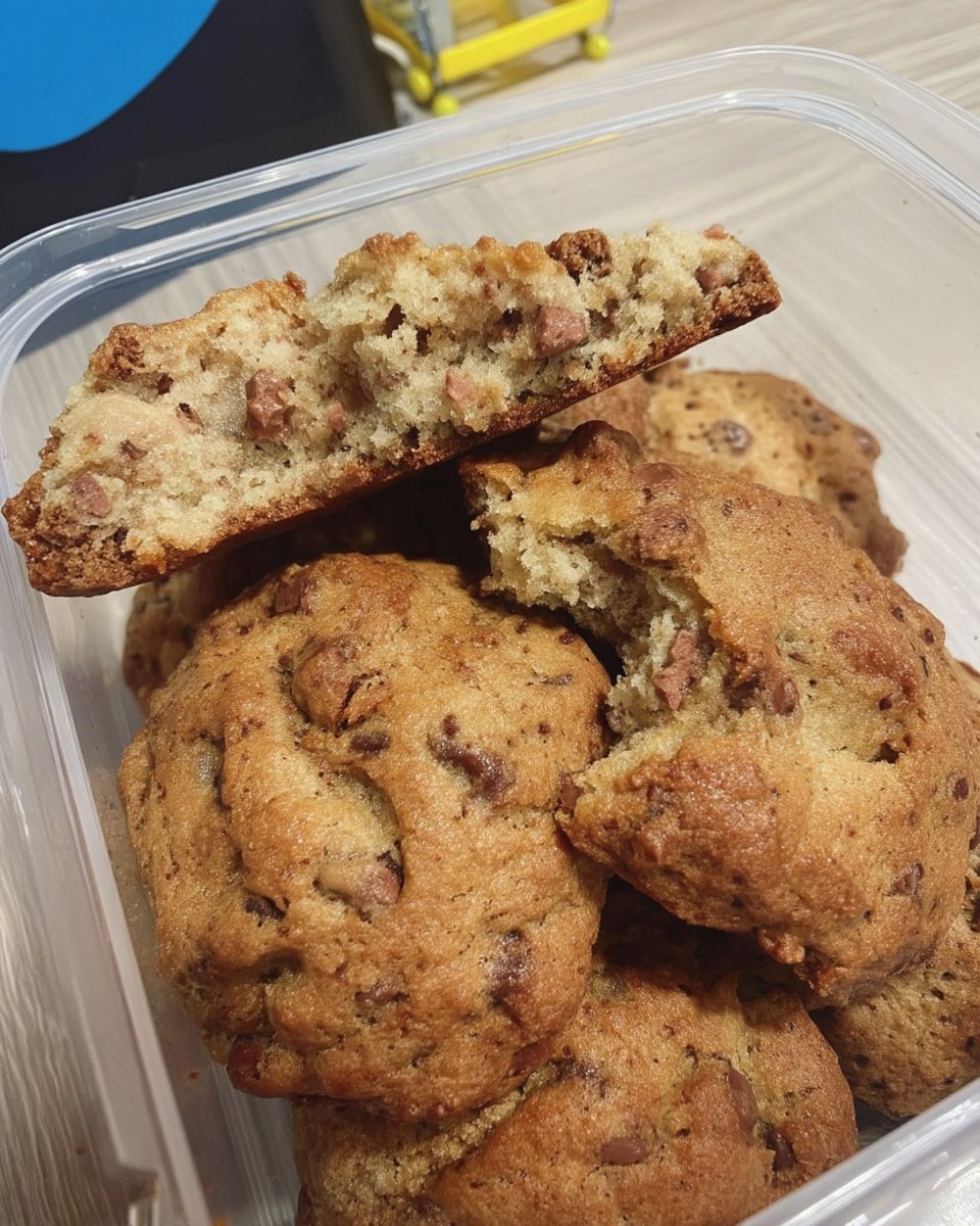 Warm soft chocolate chip cookie next to a glass of milk
