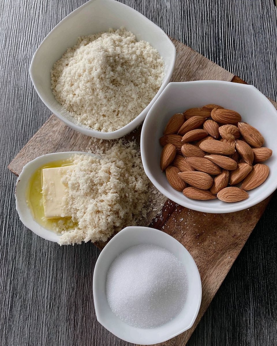 Ingredients for Amygdalota including almond flour and sugar