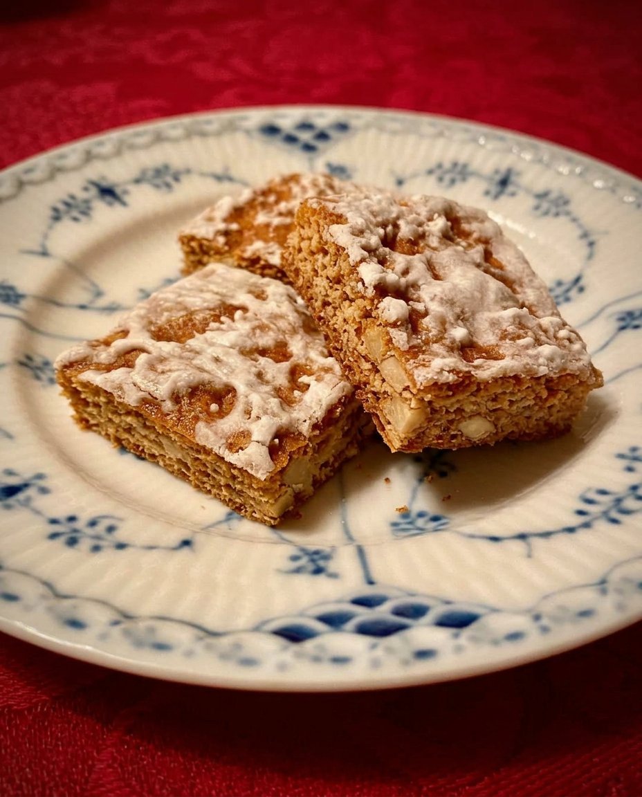 Traditional glazed Basler Lackerli cookies cut into rectangles
