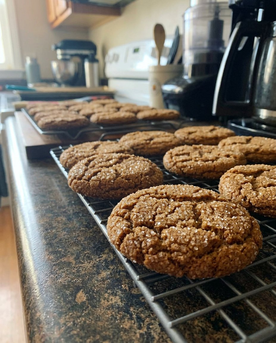 Cookie dough balls being rolled in coarse sugar for a crackled texture.