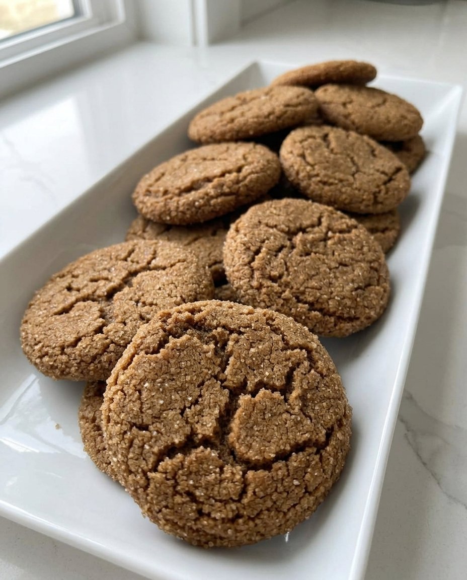 A stack of thick ginger cookies cooling on a wire rack with soft centers visible