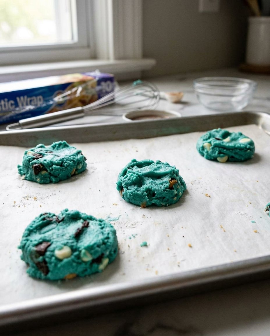 Blue Character Cookies 13 Raw blue cookie dough balls being stuffed with whole Oreos
