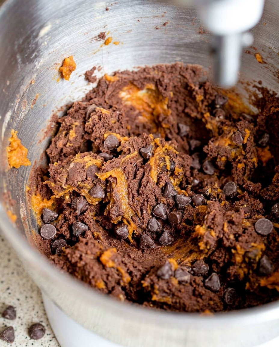 Pumpkin Chocolate Chip Cookies 13 Mixing brown butter and sugar in a large bowl