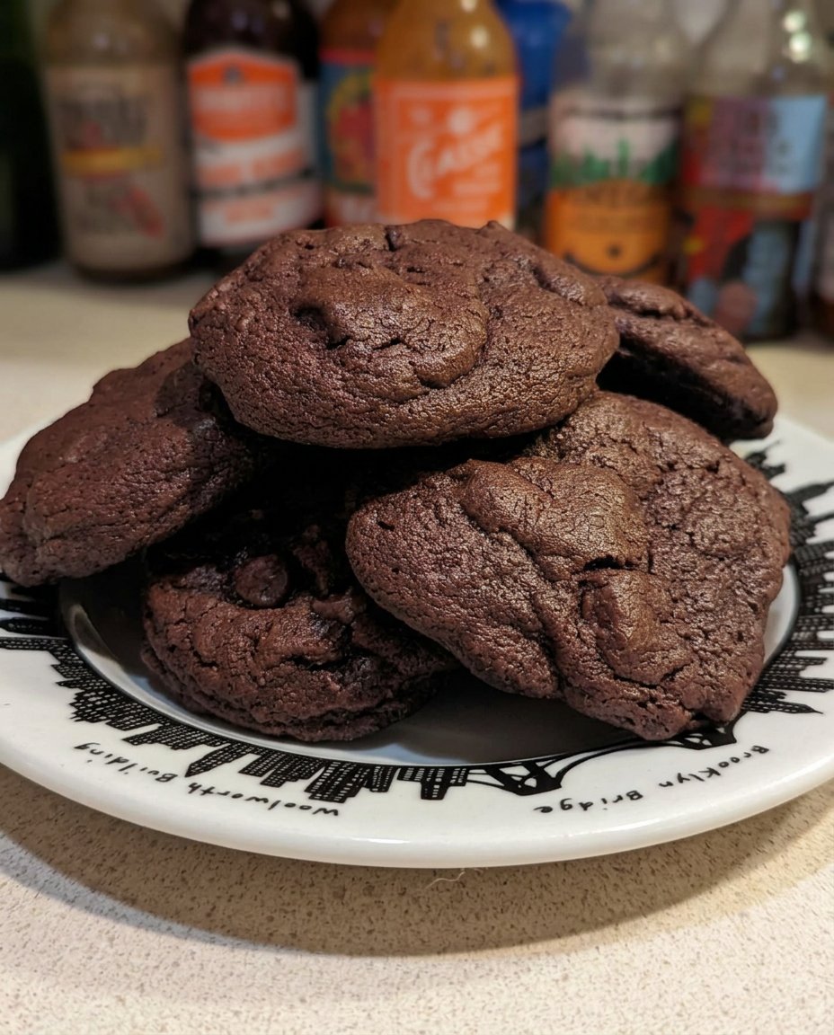 Brownie cookies arranged on a natural wooden serving board