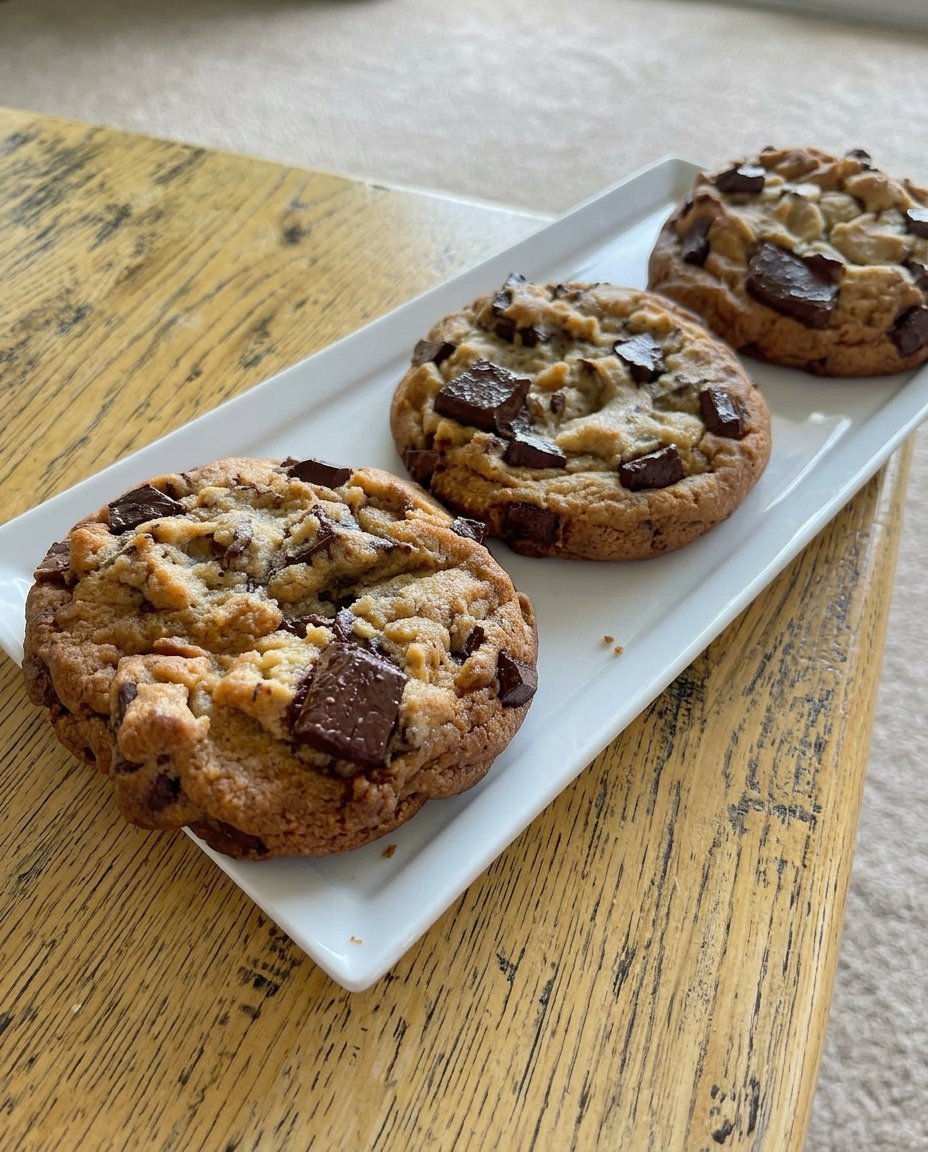 A close up of chewy loaded cowboy cookies on a cooling rack with chocolate chips and oats visible