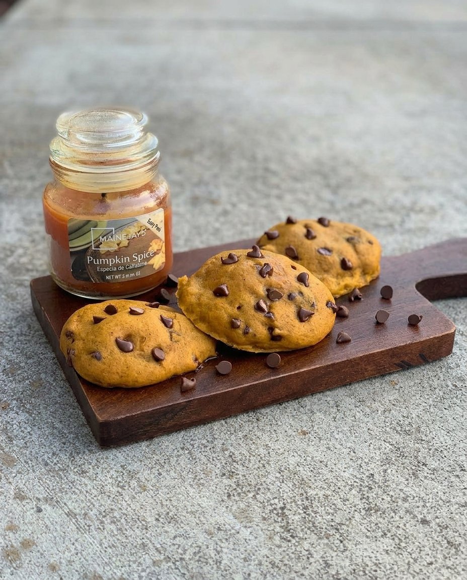 Classic pumpkin chocolate chip cookies with golden edges and melty chocolate chips