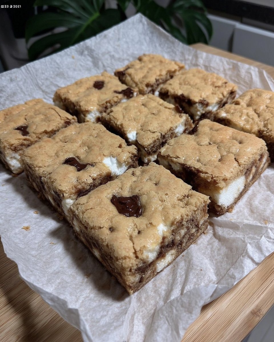 A pile of golden brown smore cookies with toasted marshmallows and melted chocolate pieces