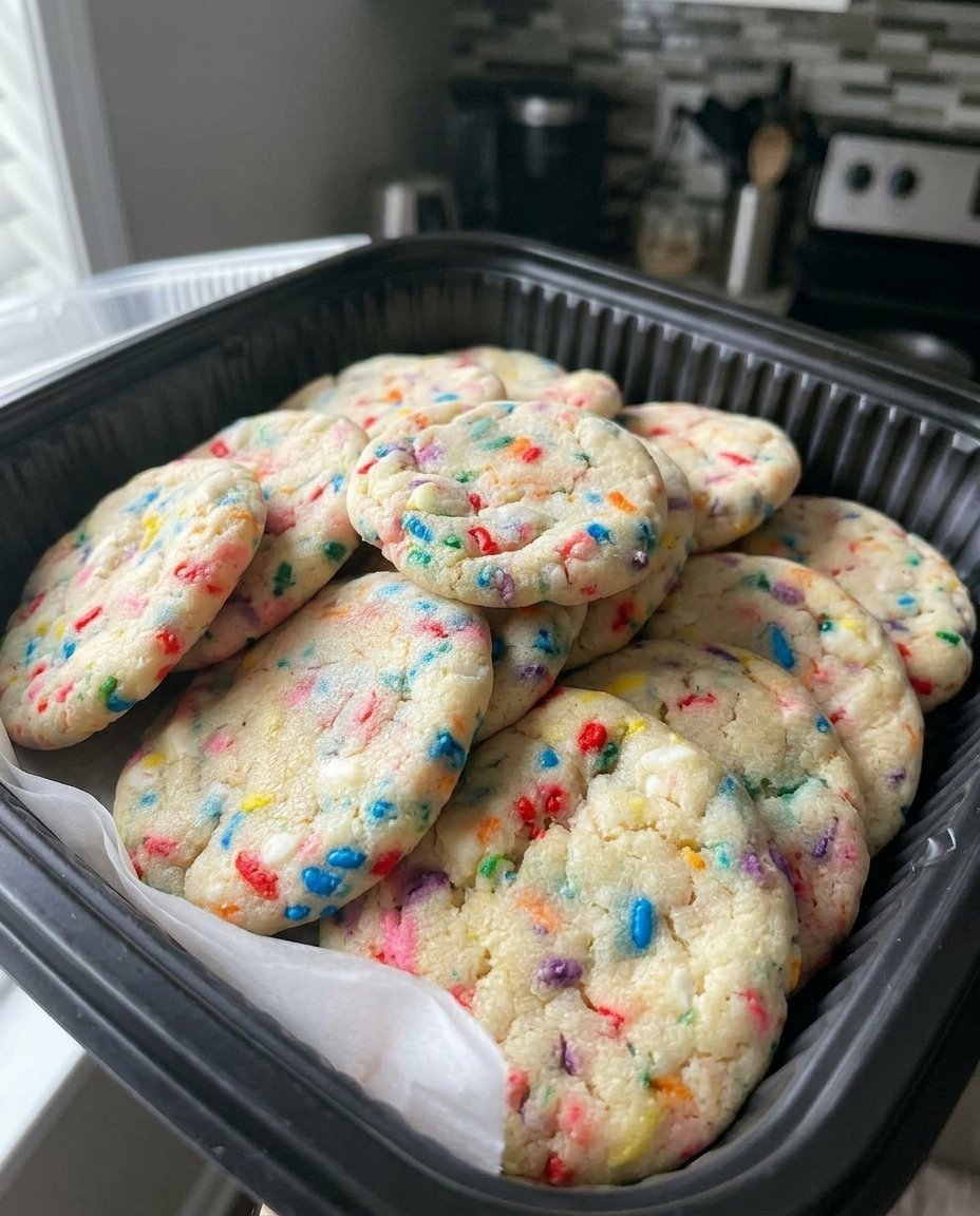 A tray of soft sugar cookies with golden edges and a sparkling sugar coating.