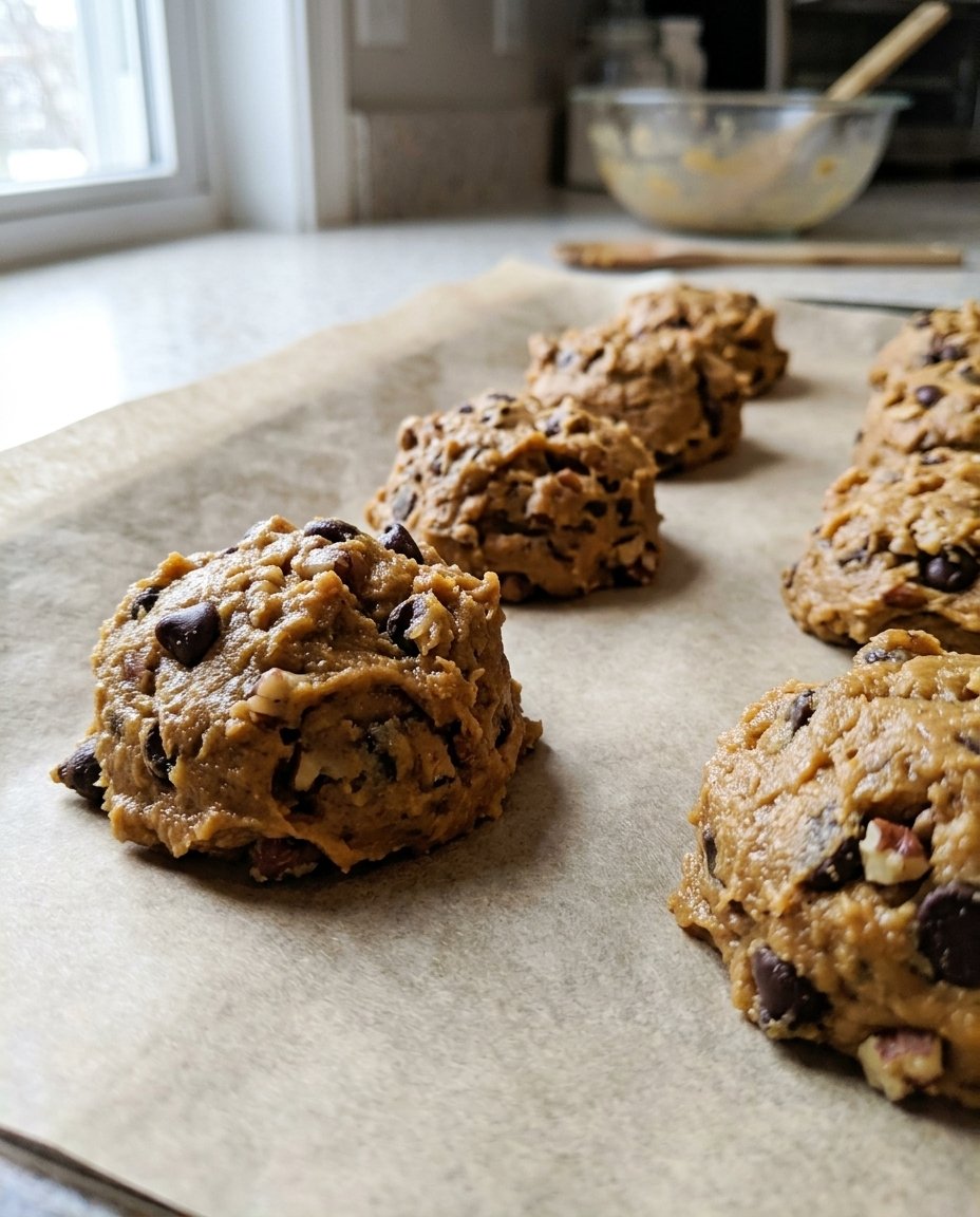 Soft pumpkin cookies made with spice cake mix on a rustic farmhouse table