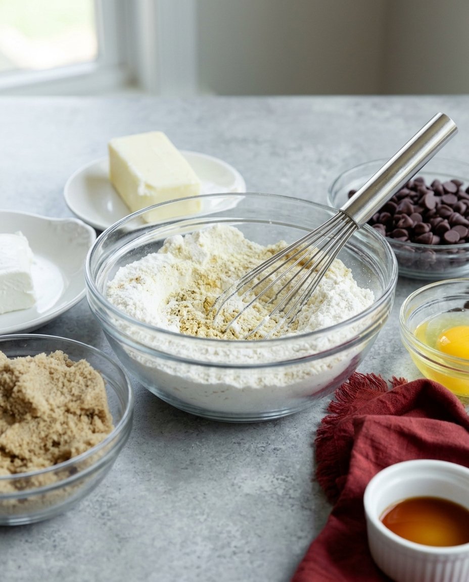 Bowls of chickpea flour, semolina, and cardamom pods