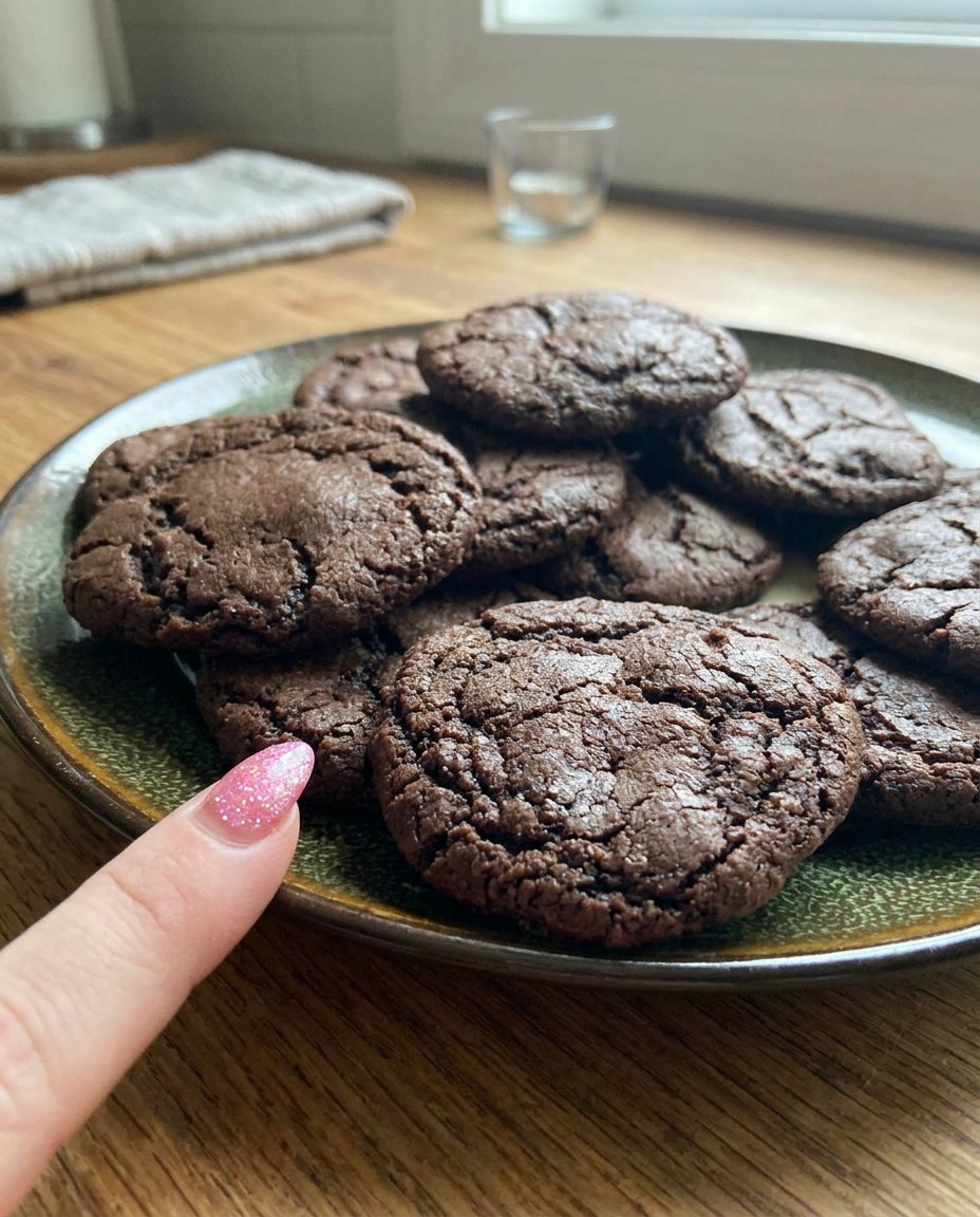 Chocolate Cookies 14 Chocolate cookies stacked next to a glass of fresh milk