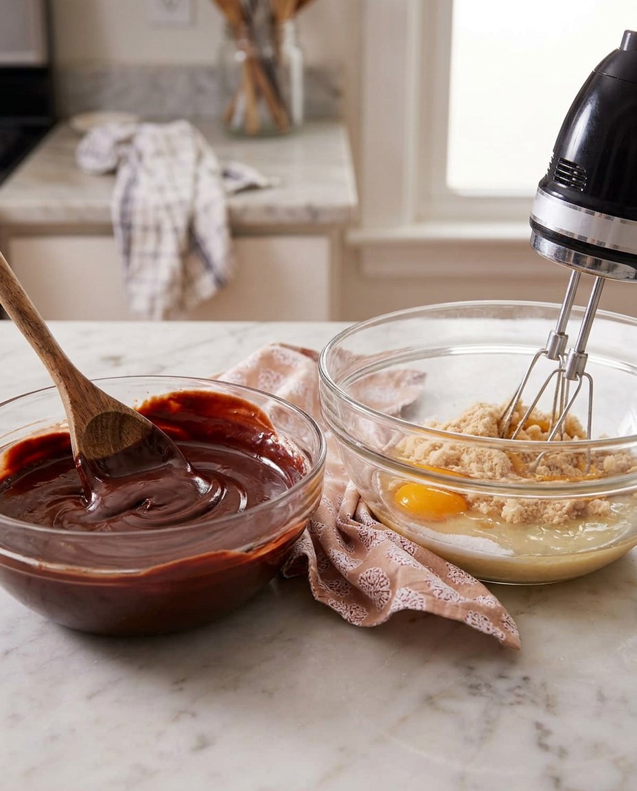 Bittersweet chocolate and butter in a farmhouse kitchen setting