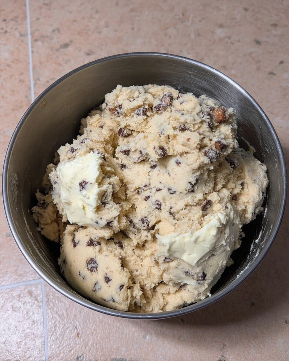 Mrs Fields Copycat 13 Chilled mounds of cookie dough on a baking sheet before going into the oven.