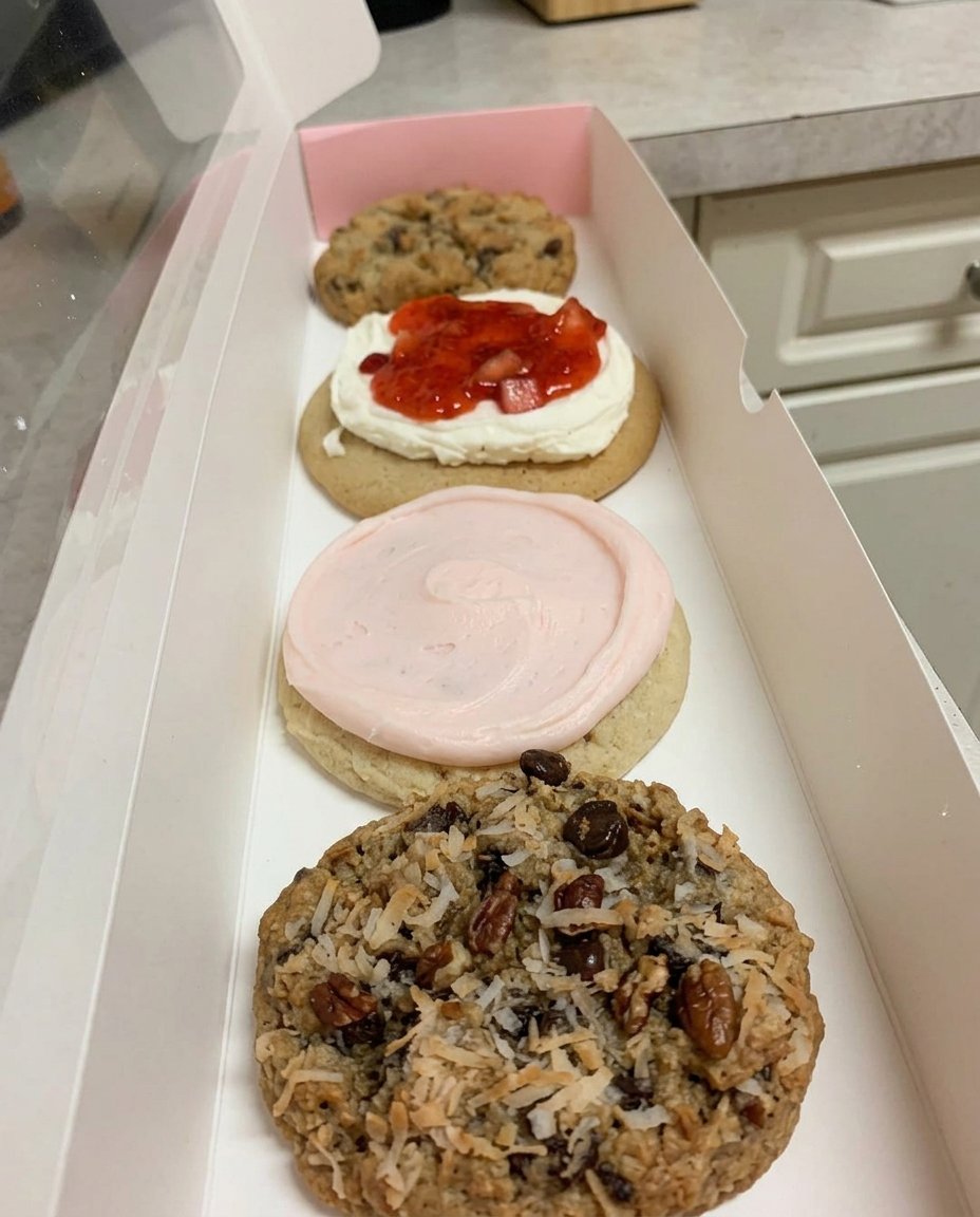 A massive stack of Crumbl chocolate chip cookies with golden edges and gooey milk chocolate chips.