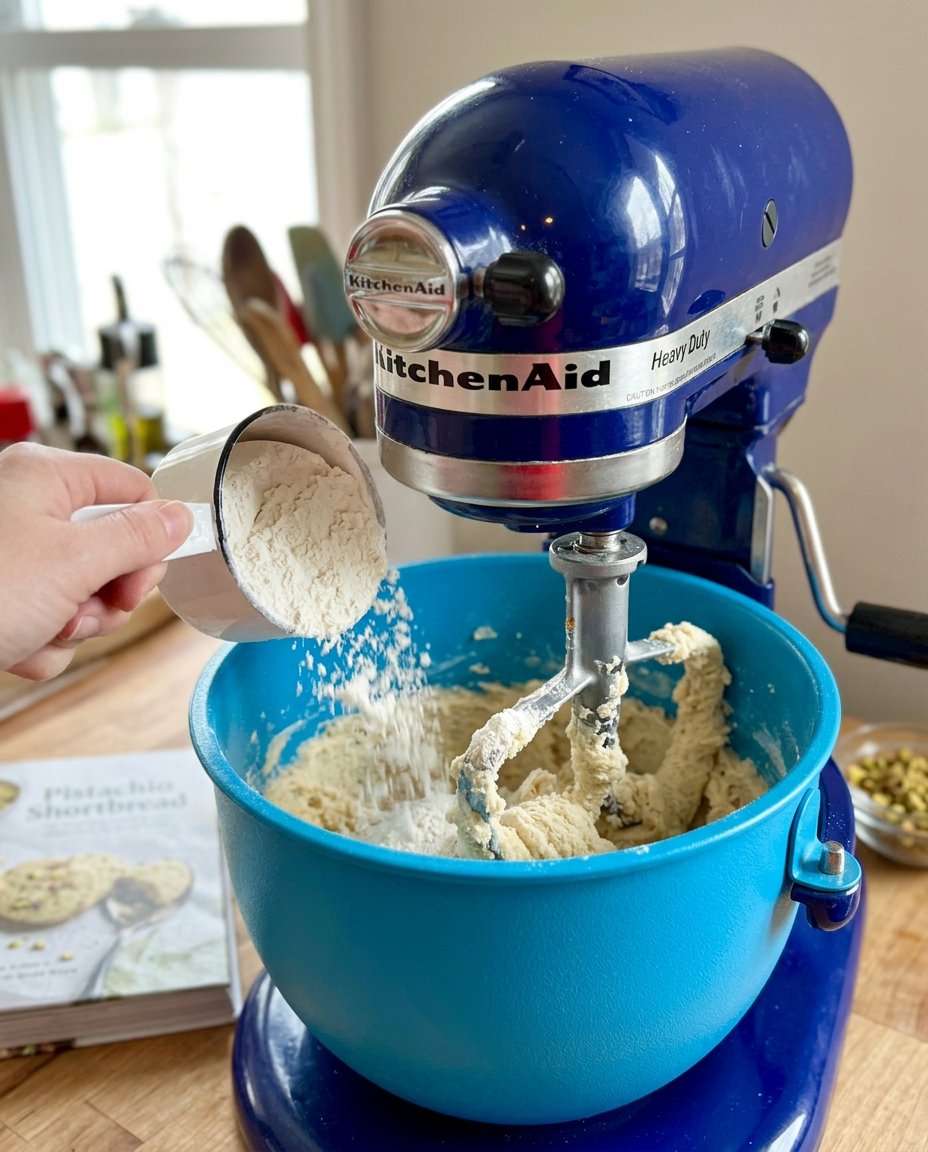 Pistachio Shortbread 12 Raw ingredients for pistachio shortbread including nuts and cold butter