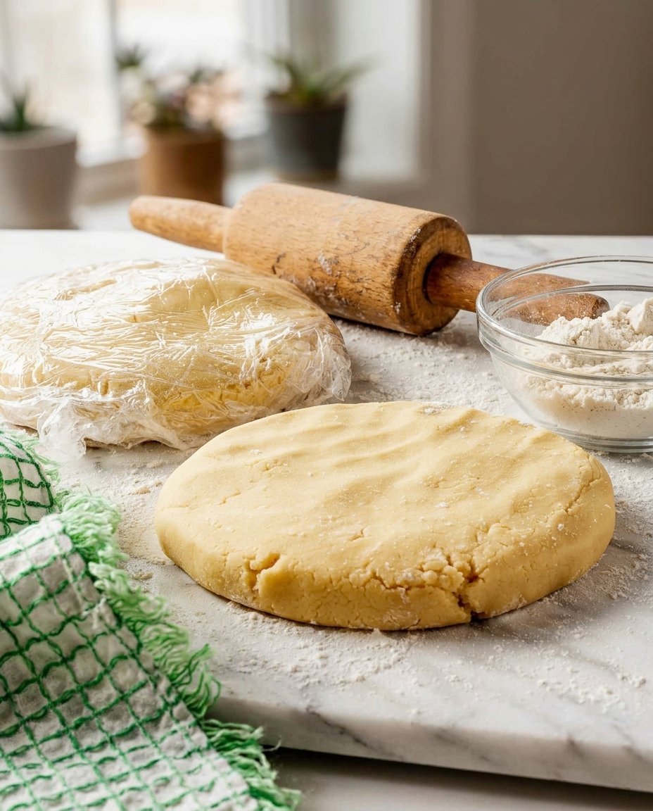 A hand using a fork to poke holes in shortbread dough pressed into a pan