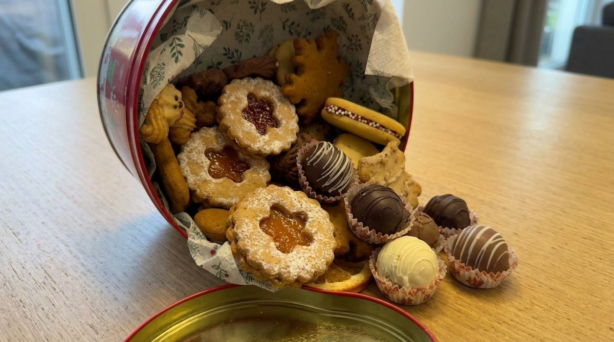 A massive Christmas tree shaped sugar cookie with thick royal icing and colorful sprinkles