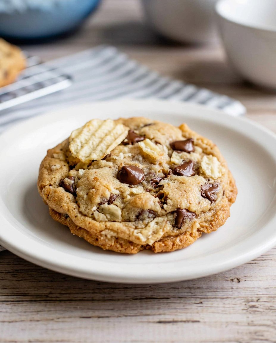 Potato Chip Chocolate Chip 12 Ingredients for potato chip cookies including butter, sugar, eggs, flour, and wavy chips.