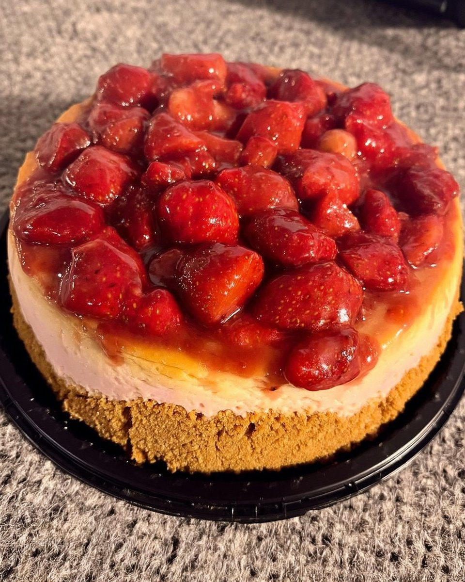 A monster sized keto strawberry upside down cake being flipped onto a plate