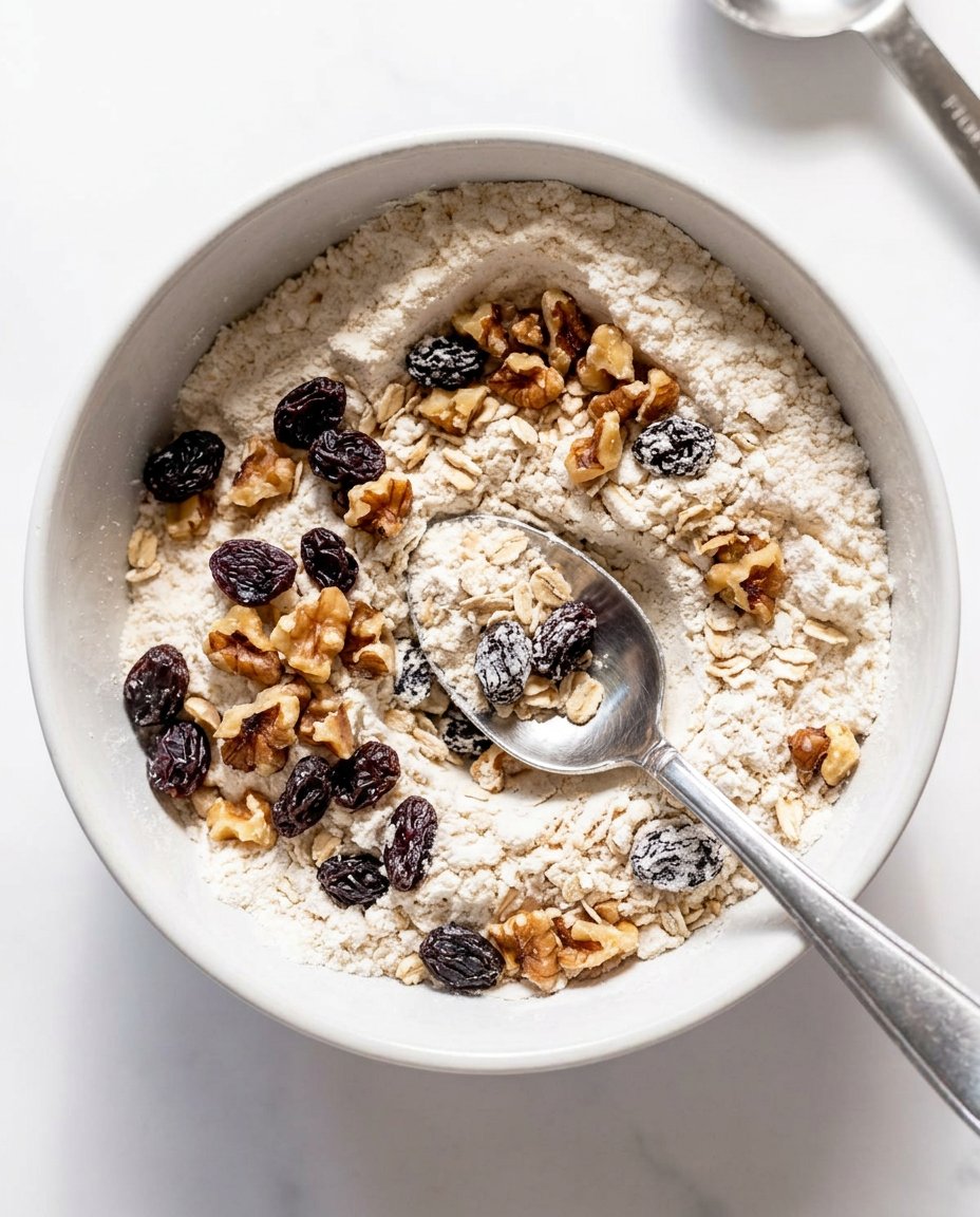 Ingredients for oatmeal raisin walnut cookies including cinnamon cardamom and white pepper