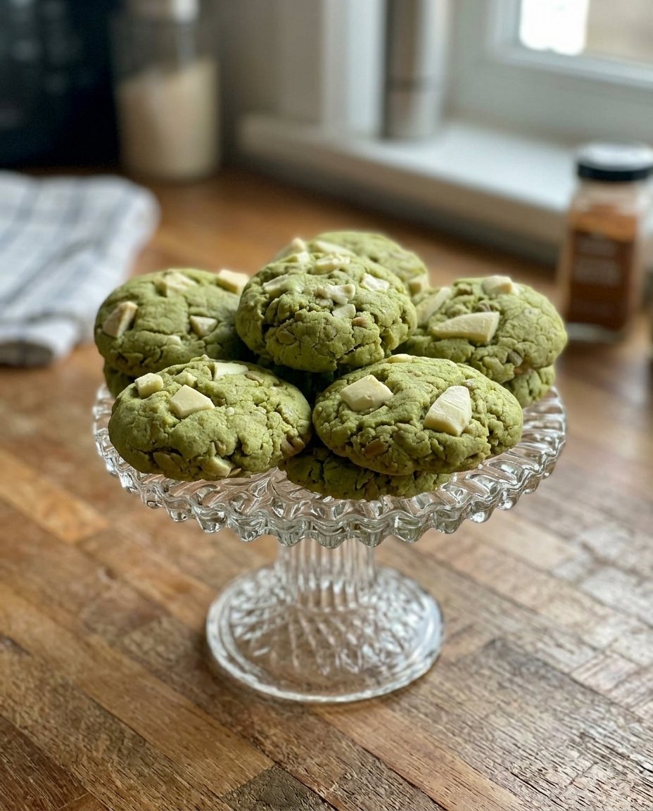 Matcha chocolate chunks being folded into a thick buttery cookie dough