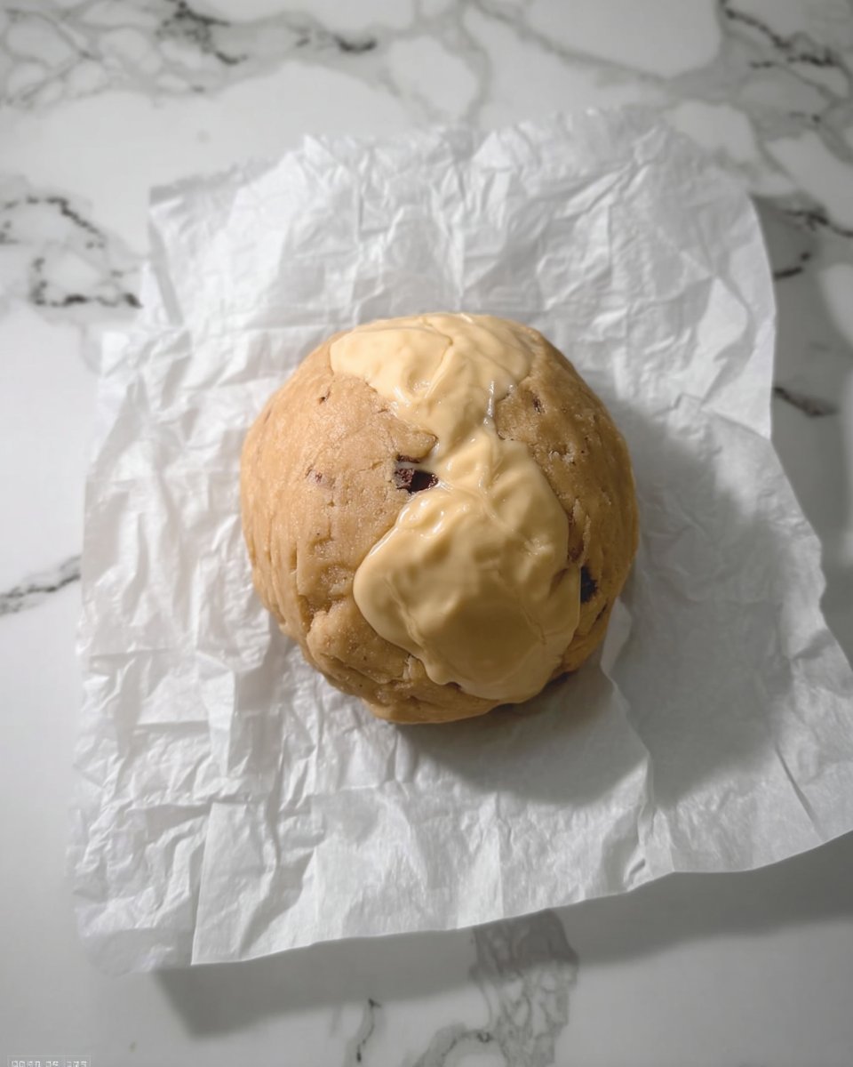 A bowl of glossy melted chocolate being stirred with a spoon
