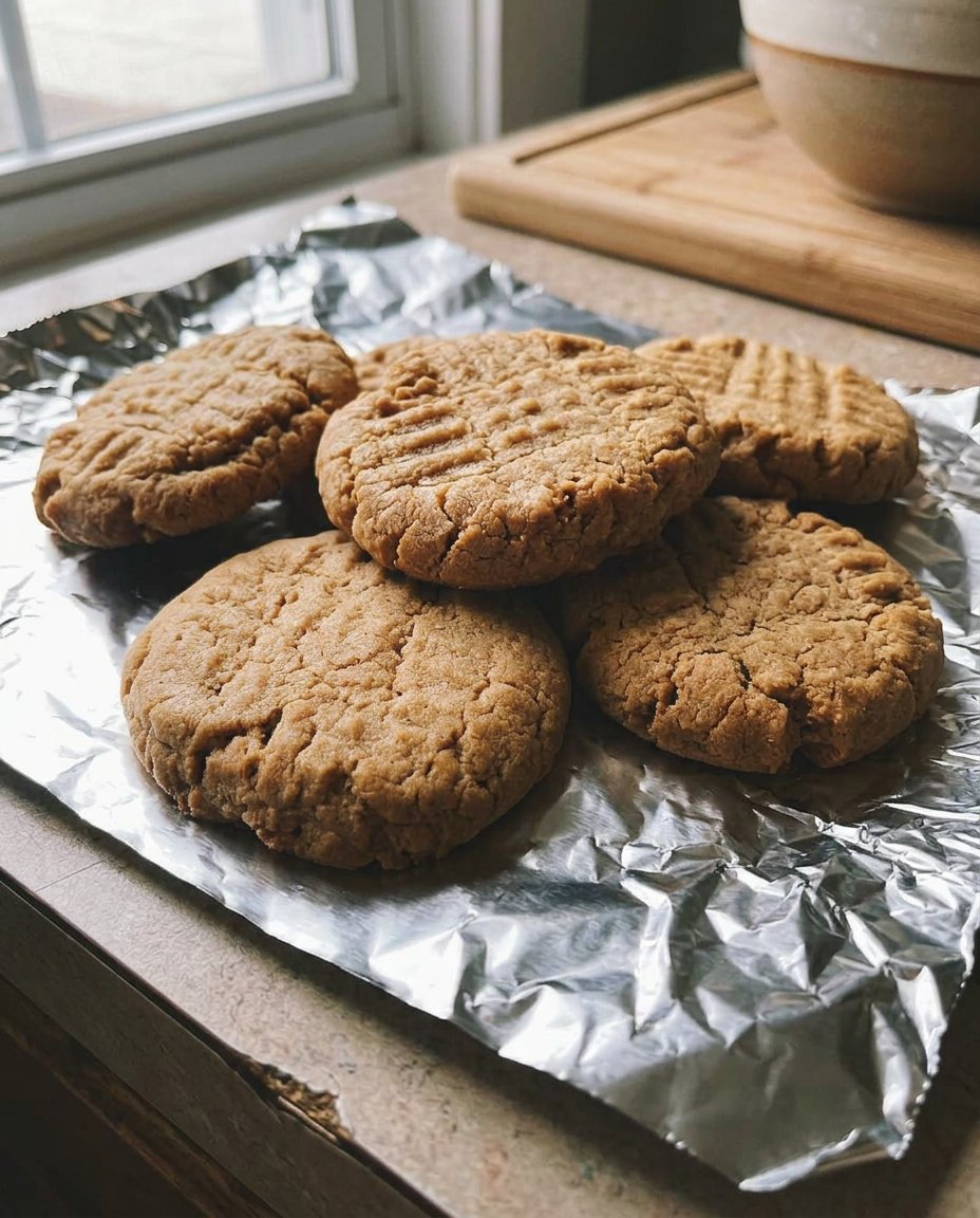Huge gluten free peanut butter cookies stacked on a plate